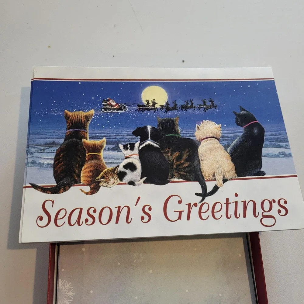 Vintage Christmas Cards Lot 4 Boxes 2004 Snowman Americana Sleigh Holiday Cards
